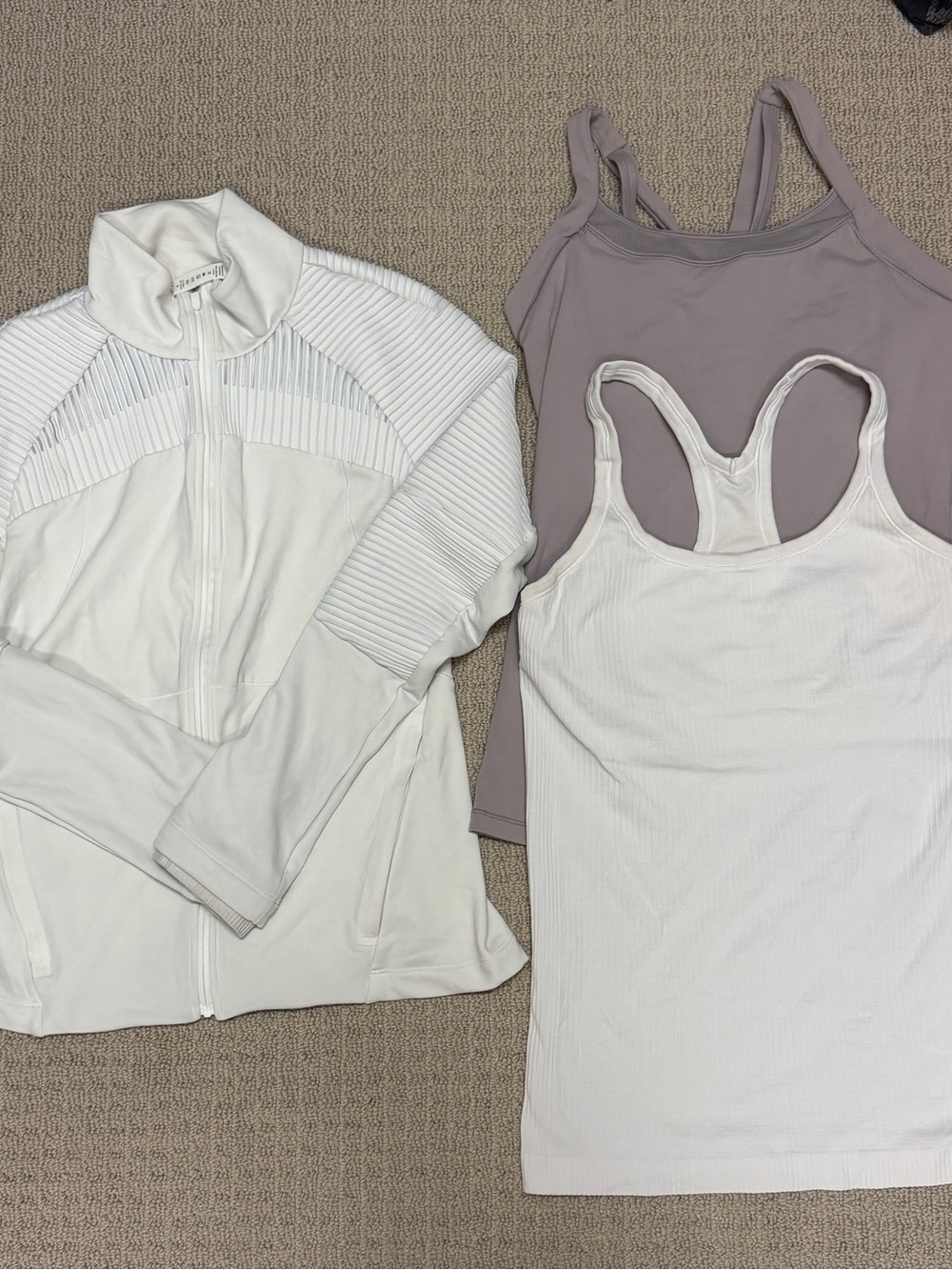lululemon athletica White Zip Jacket + White Tank + Mauve Tank Bundle - Size 8